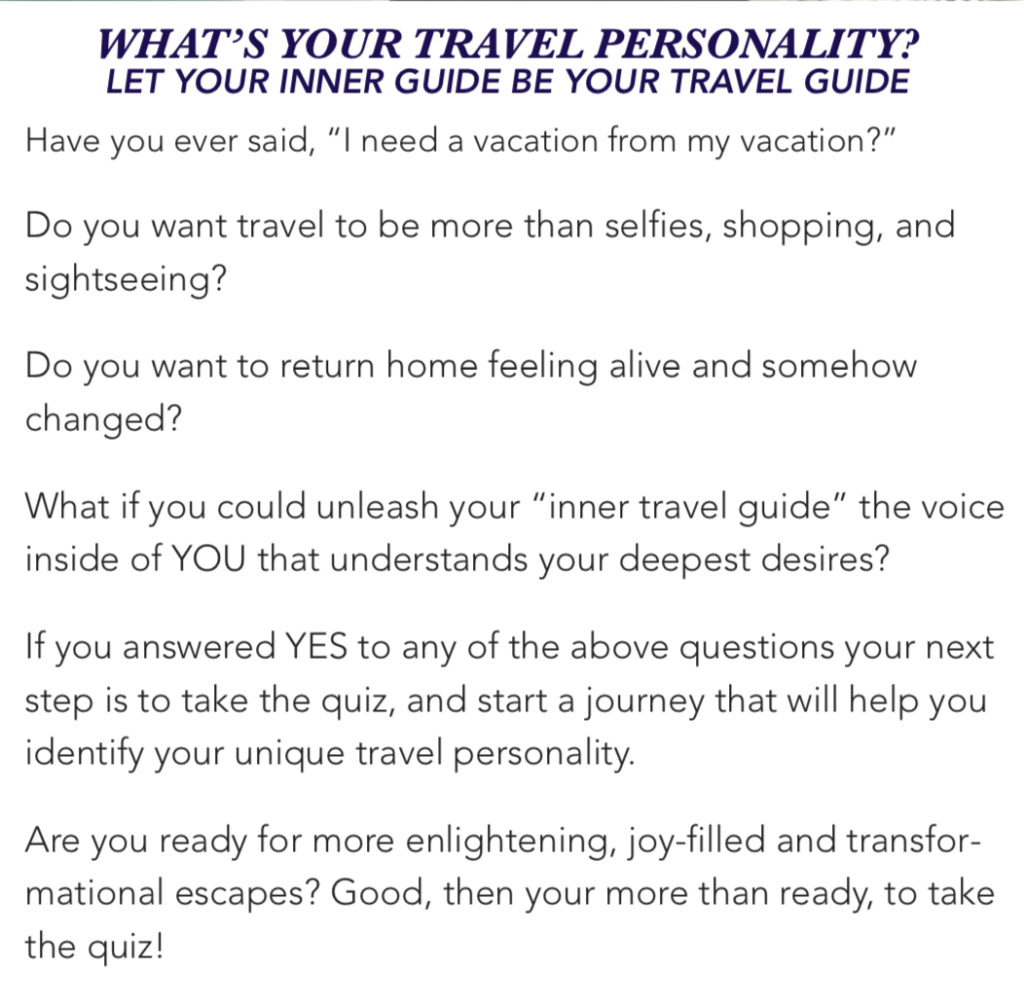 alt= "Did you know everyone has a travel personality? Stay tuned the free quiz to discover your type is coming soon."