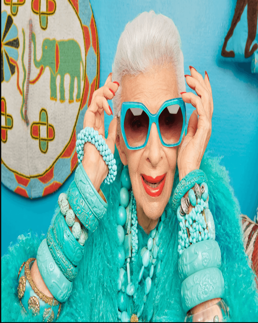 alt=" authentic fashion icon Iris Apfel."